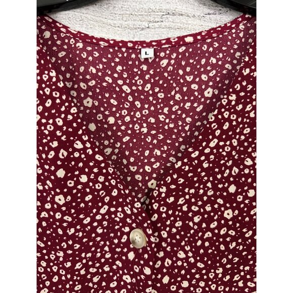 Maroon Long Sleeve Button-Down A-Line Dress With Tiered Skirt Size L - Picture 2 of 3